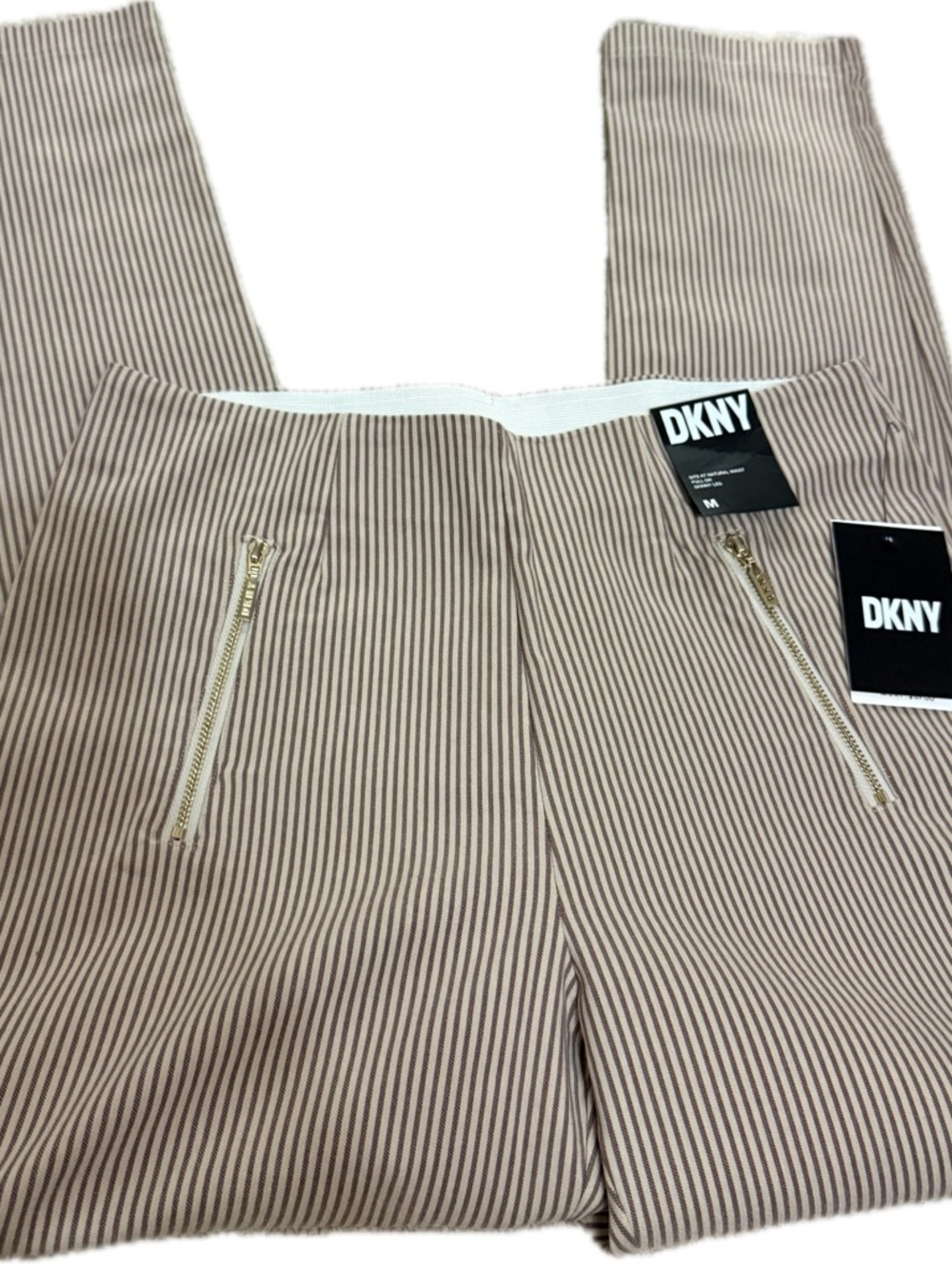 DKNY Taupe and White Striped Ponte Pants NWT